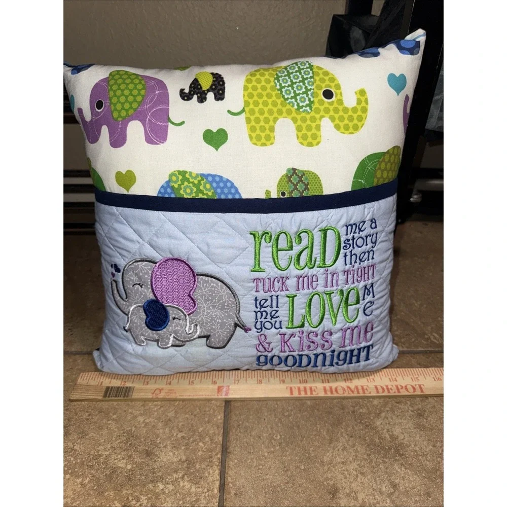 Grateful Heart Designs Elephant Baby Pillow With Book Pouch Handmade‎